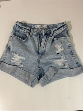 Hollister Light Wash Distressed Roll-Hem Denim Shorts - Light Blue